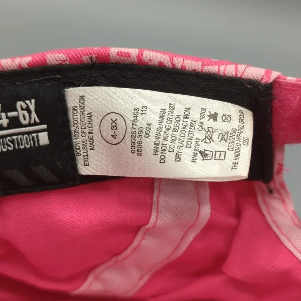 Nike Girls Adjustable Hat 5 Panel Cap Size 4-6X Pink Graphic White Swoosh